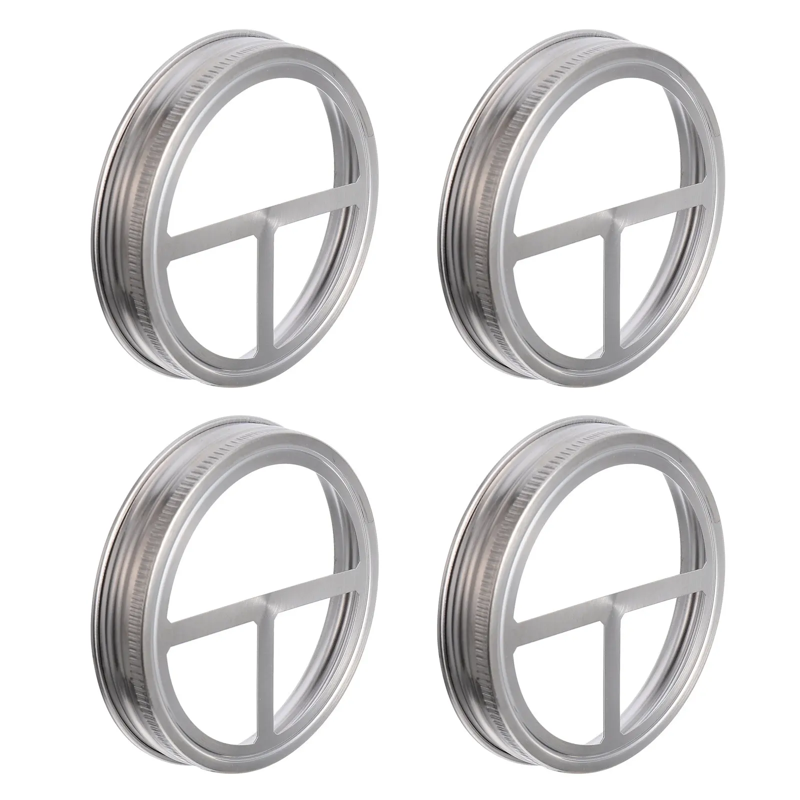 4Pcs Heavy Duty Stainless Steel Jar Lid Rings Split Design Toothbrush Cup Lids for Jars Standard Mouth Canning Jar