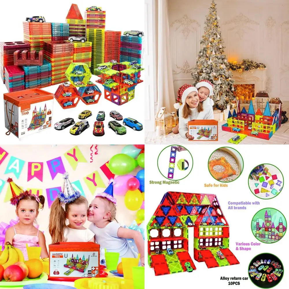 Juego de estacionamiento de azulejos magnéticos STEM Learning con 10 coches de metal para juegos de construcción para niños, regalo ideal para edades de 3 a 8 años