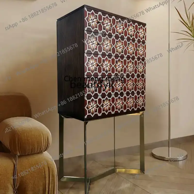 

17832 High cabinet vertical cabinet, living room, solid wood retro home entrance, entrance storage decoration French side cabine