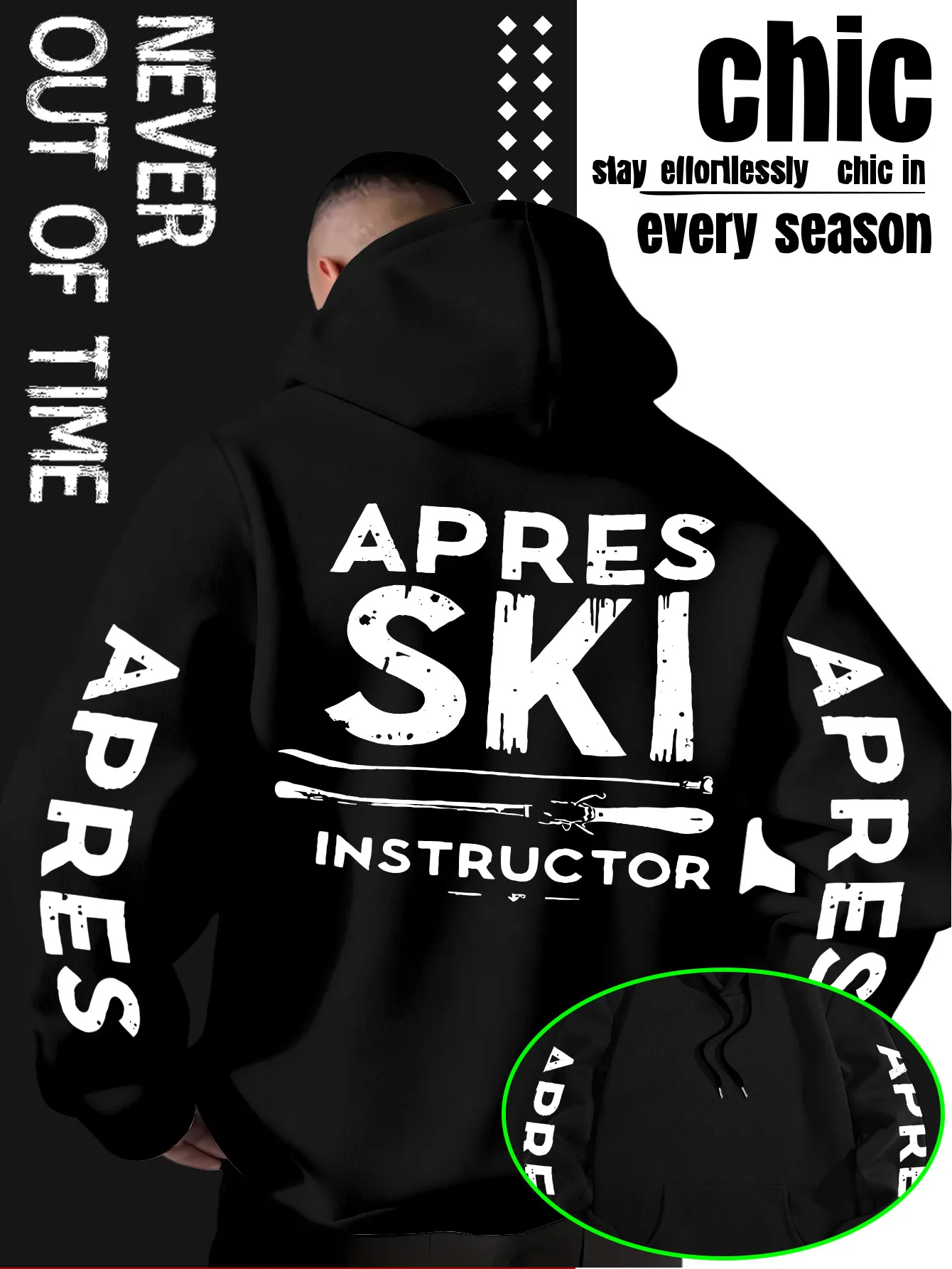 Sudadera con Capucha para Hombre Estilo "Apres Ski": Descubre un Nuevo Estilo de Moda para Esquiar; Regalo Navideño con Estampado Temático de Esquí