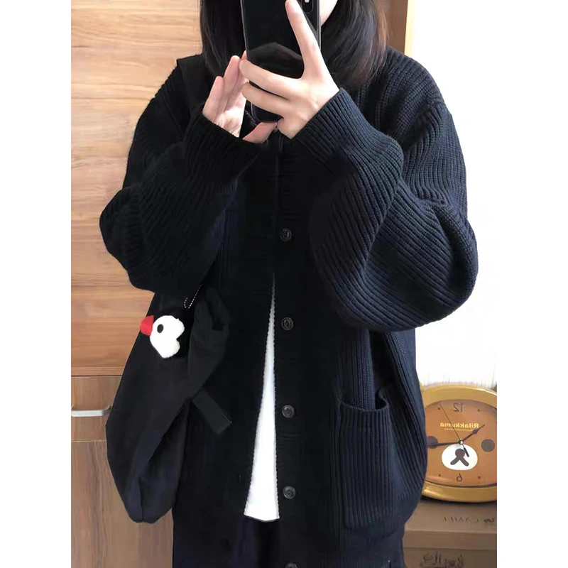 YIBASHU hiver femmes Goth à manches longues pull Baddie Goblin Core tricots surdimensionné académique Cardigan pull Shoujo Harajuku