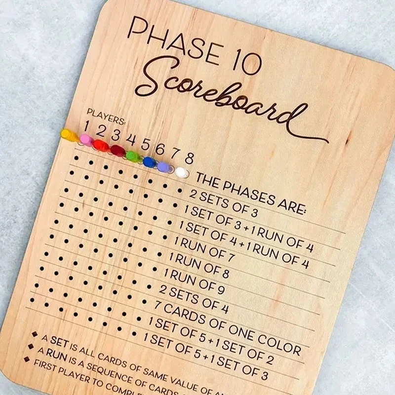 Carte de score de phase 10 et suivi rond, cartes de dés, feuilles de jeu de société classiques