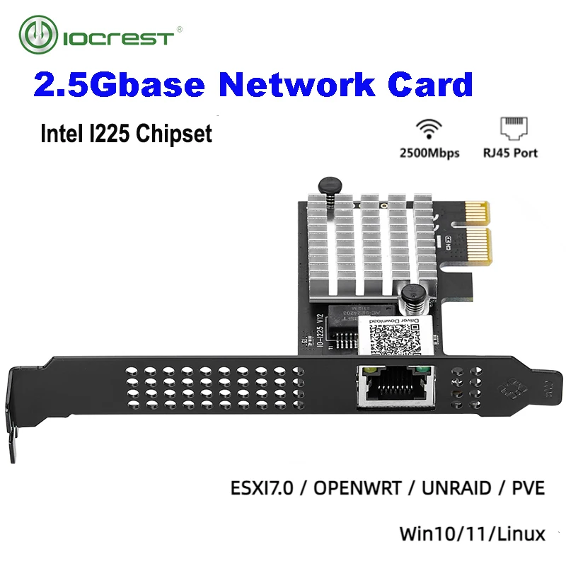 Intel I225-V3 Game PCIE Card 2500Mbps Gigabit Network Card 10 100 1000Mbps RJ45 Wired Computer PCIe 2.5G Network Adapter LAN