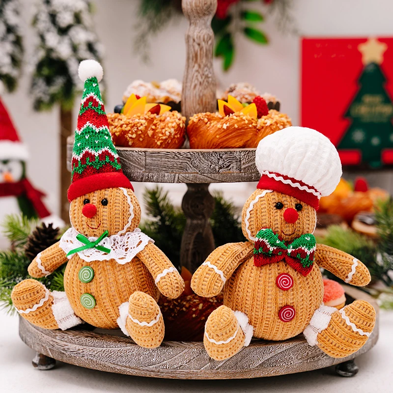 Christmas Gingerbread Doll Sitting Posture Doll Cartoon Chef Hat Biscuit Man Pendant Christmas Decor For Home Xmas Ornaments