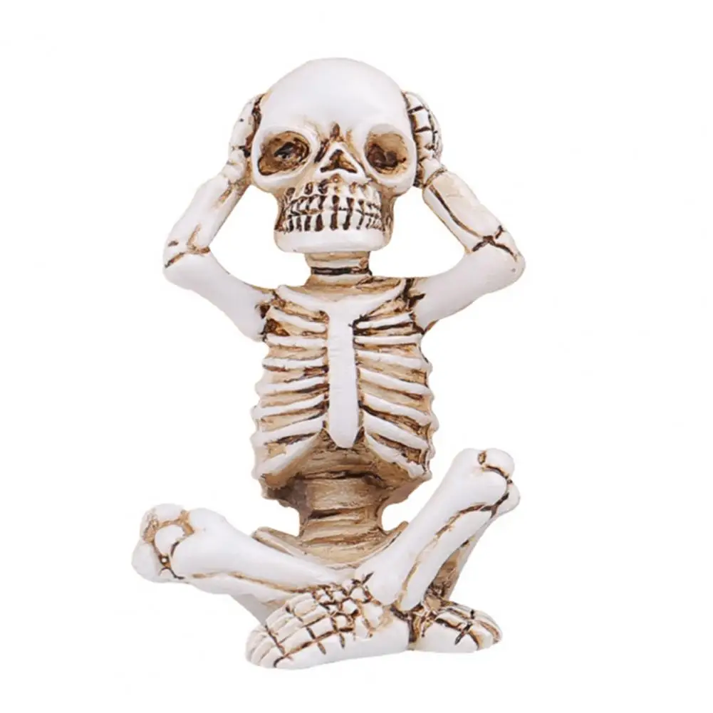 Evil Skull Statues Skull Ornaments Set Resin Yoga Skeleton Figurines Hear See Speak No Evil for Halloween for Skull for Home