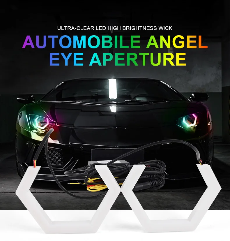 2 Stück RGB Angel Eyes Sechseckige Halo-Ringe Lichter mit Blinker APP Bluetooth LED Motorrad Nachrüstung DRL Auto-Scheinwerfer 12V – Detail 1