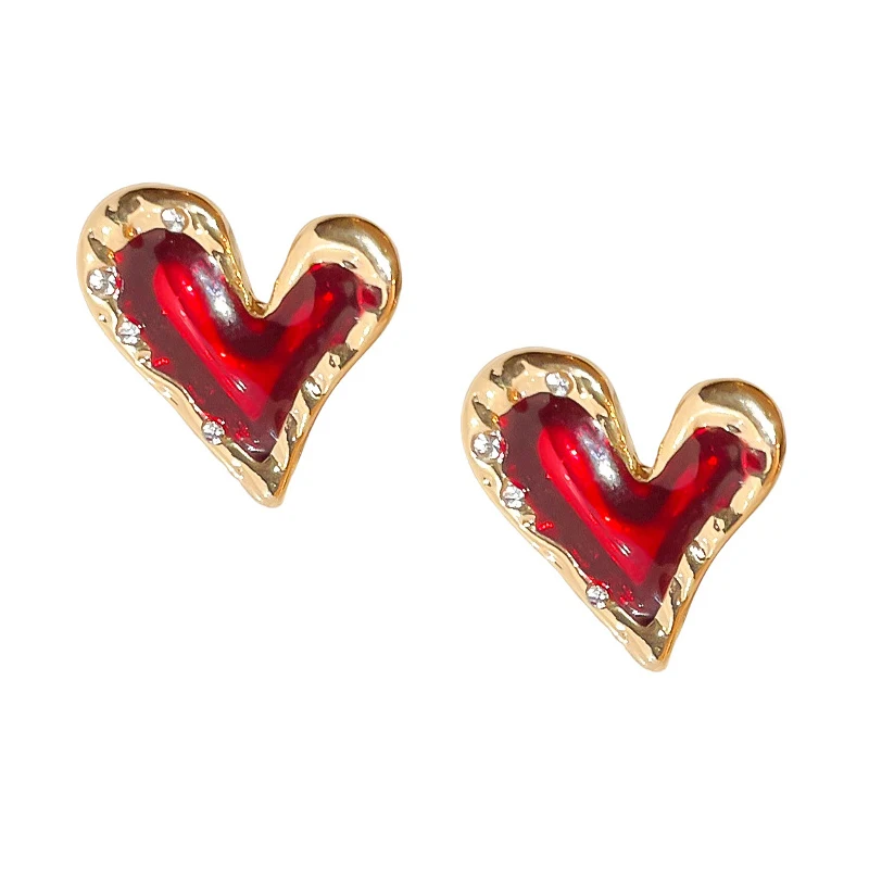 Red Enamel Metal Heart Earrings For Women Cute Post Designer Fashion Classic Jewelry Girls\' Gifts Party Accessories C1244