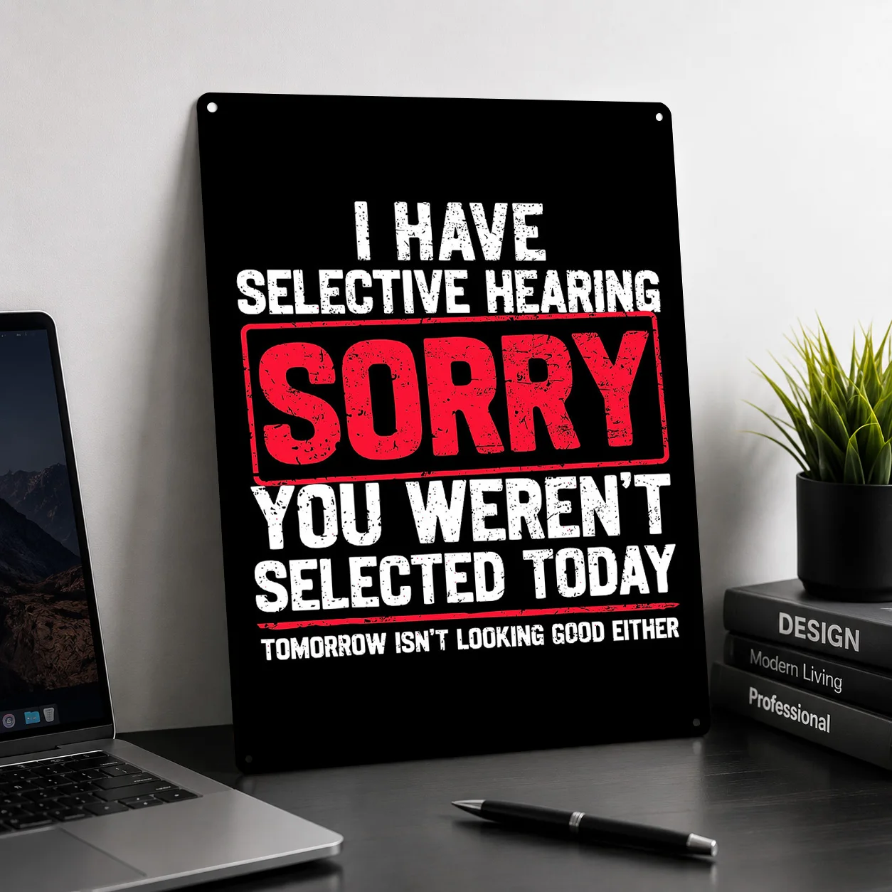 Selective Hearing Funny Text Art 3D Printed Texture Poster Personalized Wall Art Retro Metal Tin Signs for Bedroom Decoration