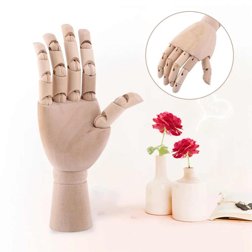 1pcs Wood Tone Wooden Hand Model Adjustable Joint Flexible Movable Fingers Mannequin Hand Right Hand Sketch Drawing