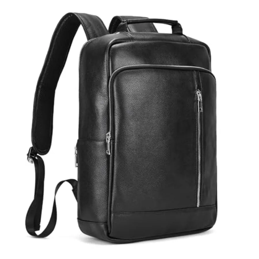 

Genuine Leather Backpack Men Casual Daypack 15.6 Inch Laptop Rucksack Business Travel Outdoor Shoulder Bag with Trolley Sleeve