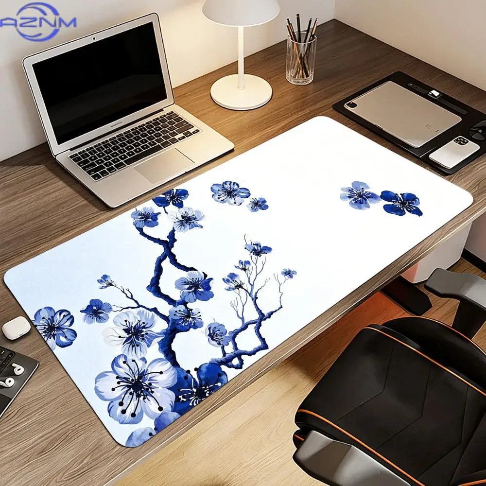 Blue Floral Branch Mouse Pad XXL Computer Accessories Office Game Table Mats Anti-slip Gaming Keyboard Mousepads Desk