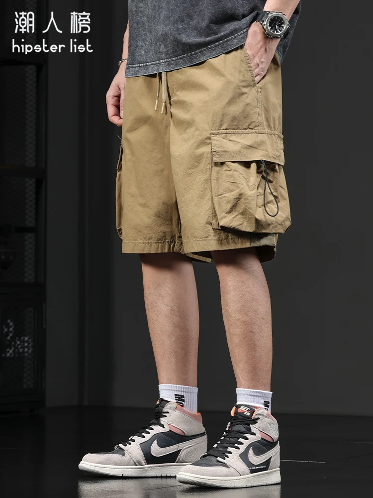 

Американская рабочая одежда в стиле ретро, мужские летние новые трендовые свободные повседневные брюки большого размера с пятью четвертью, молодежные Vitali Sle