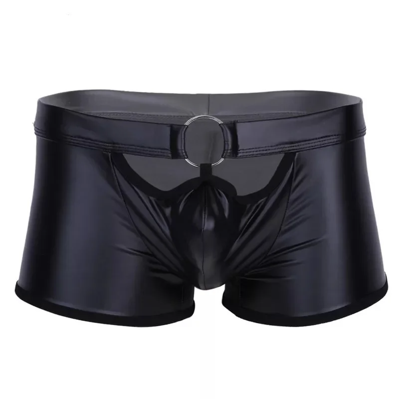 Boxer de couro falso masculino, calcinha masculina, cuecas sem costura, anel de penis, cueca preta, cueca sexy, calcinha da moda