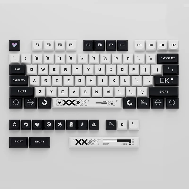 Print Stream Keycap XDA Profile PBT Keycap Set Black White Mechanical Keyboard Keys for MX Customization DIY