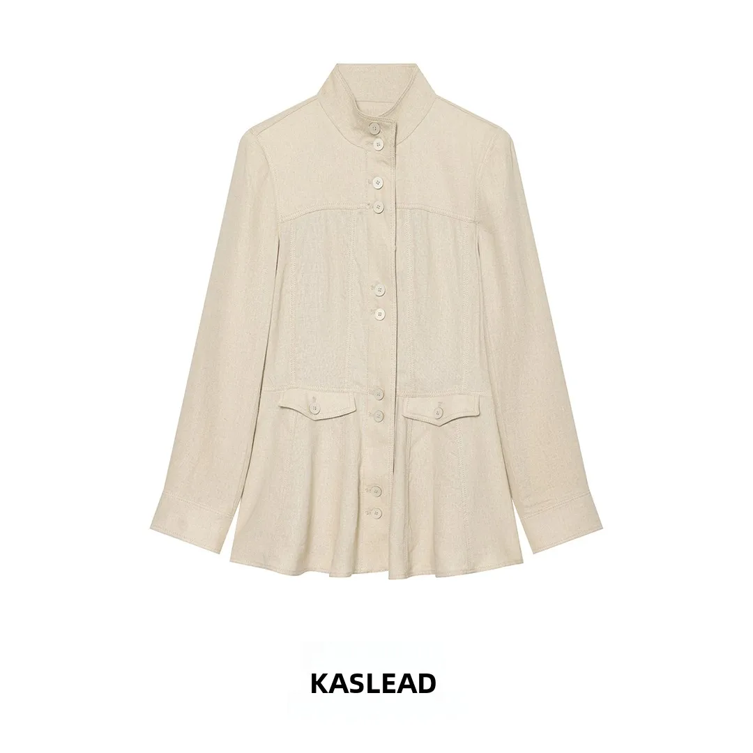 KASLEAD New Fashionable Slim Fit Mixed Fiber Jacket Simple Stylish Streetwear Long Sleeve Button up Women's Short Coat