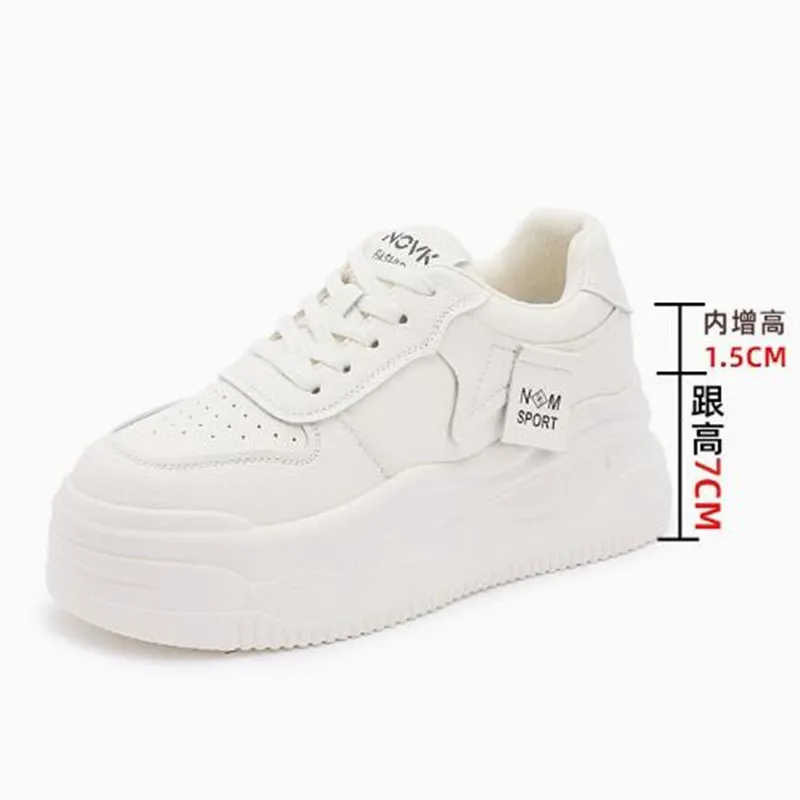 

Модные женские кроссовки на платформе из натуральной кожи, 8 см, на скрытой танкетке, весна-осень-зима