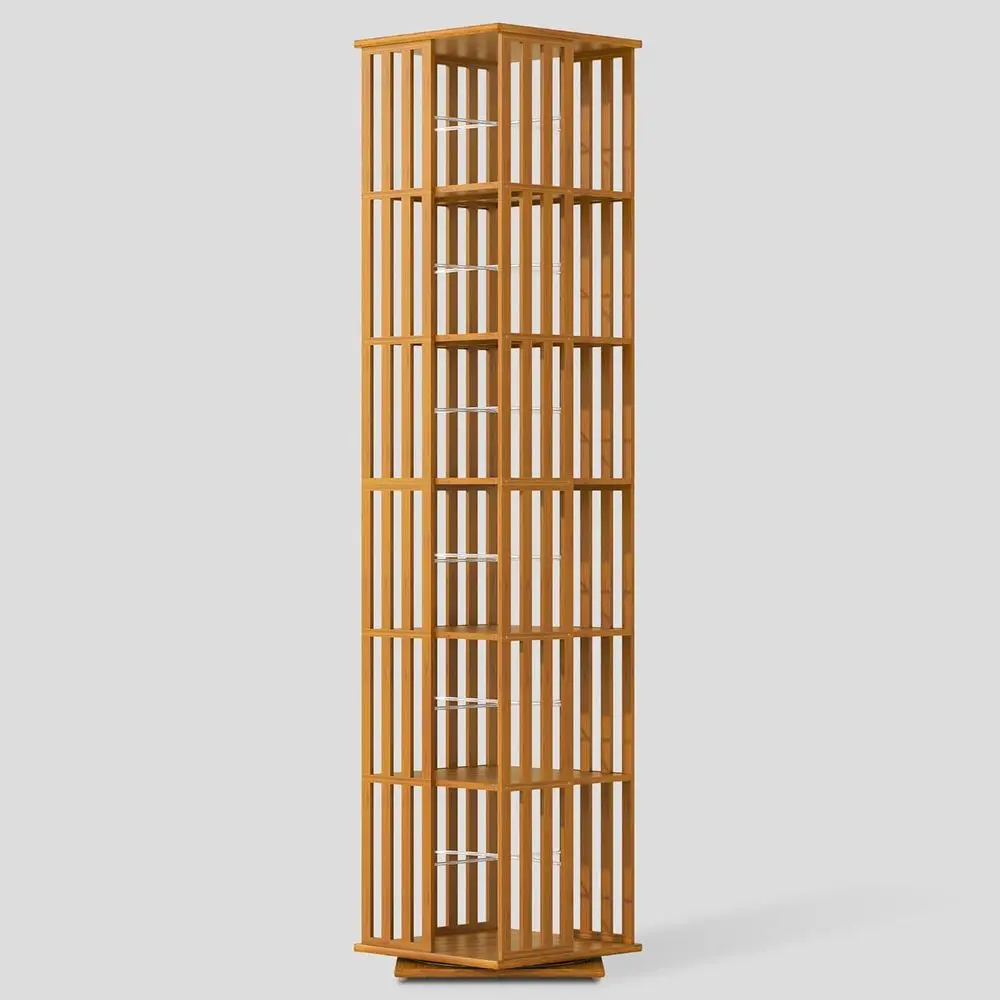 YOWOS Rotating Bookshel Tower, 360 Display Spinning Bookcase, Bamboo Bookshel loor Standing Storage Rack, Wood Narrow Book Shel
