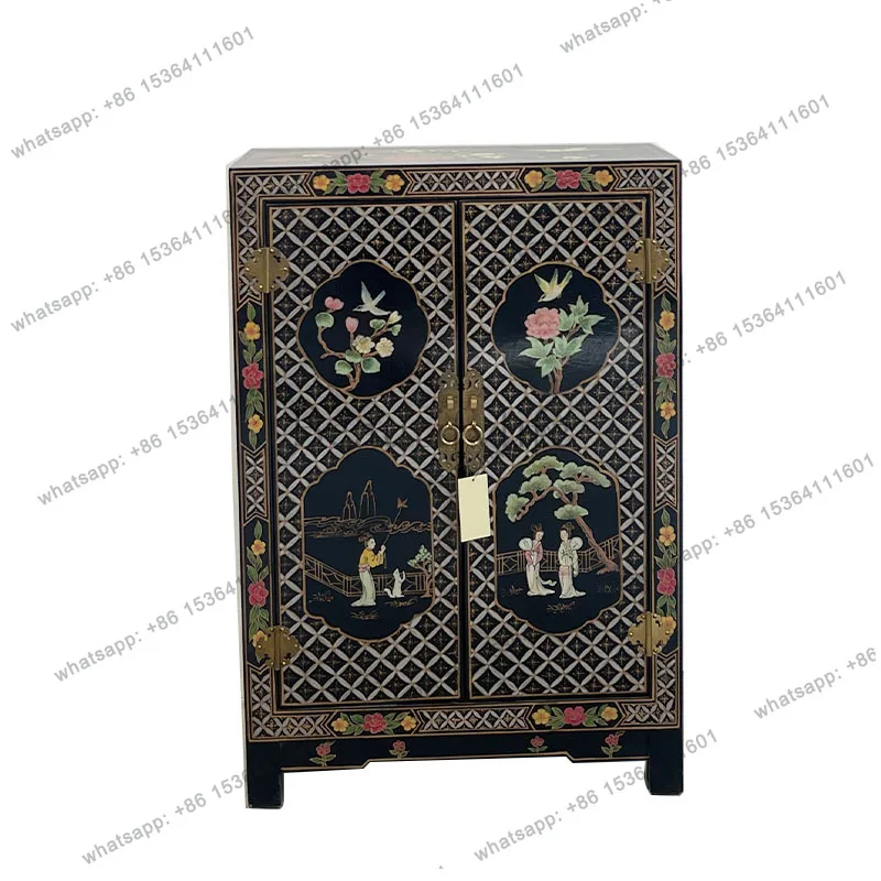 New Chinese solid wood retro old locker living room wall display cabinet