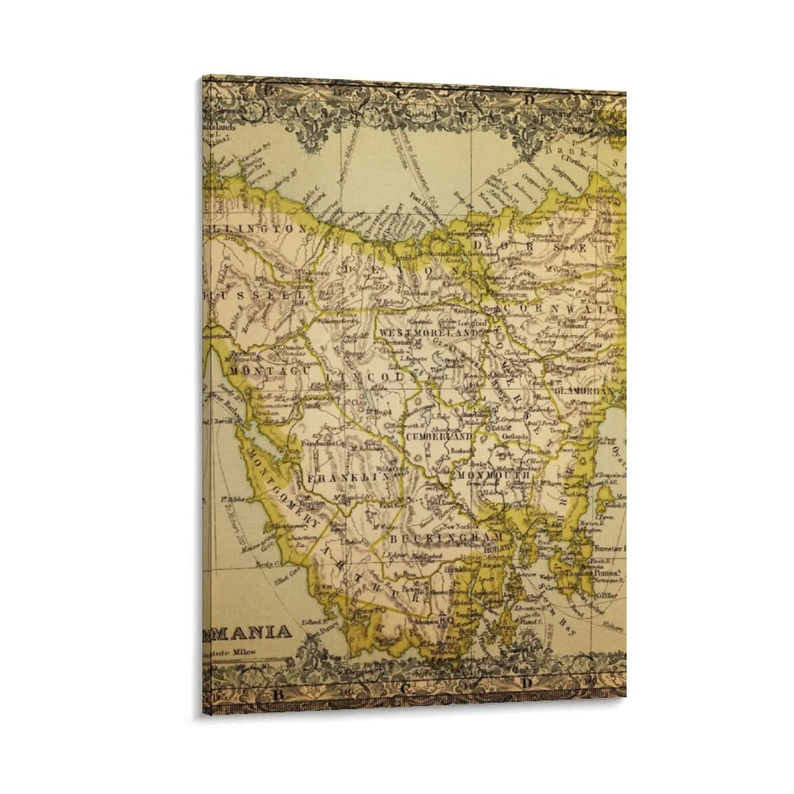 

Antique Map Of Tasmania With Frame Canvas Painting wall art canvas painting home decors accessories Bedroom deco