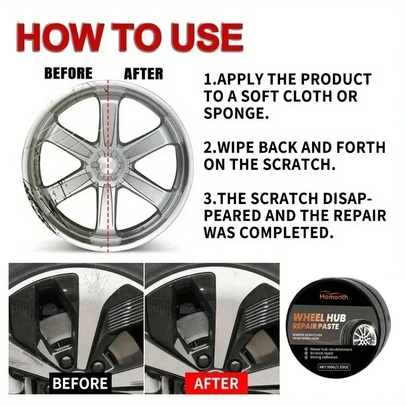 

QC16 Ремкомплект ступицы колеса Ремонт царапин ступицы колеса Реставратор деталей и полировальная паста для ухода за автомобильными шинами и ремонт царапин на колесах