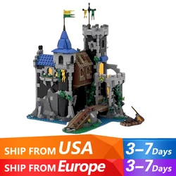 933PCS MOC Lakeside County Fortress Castle Model European Medieval Street View Architecture Modular Building Blocks Toys Gift