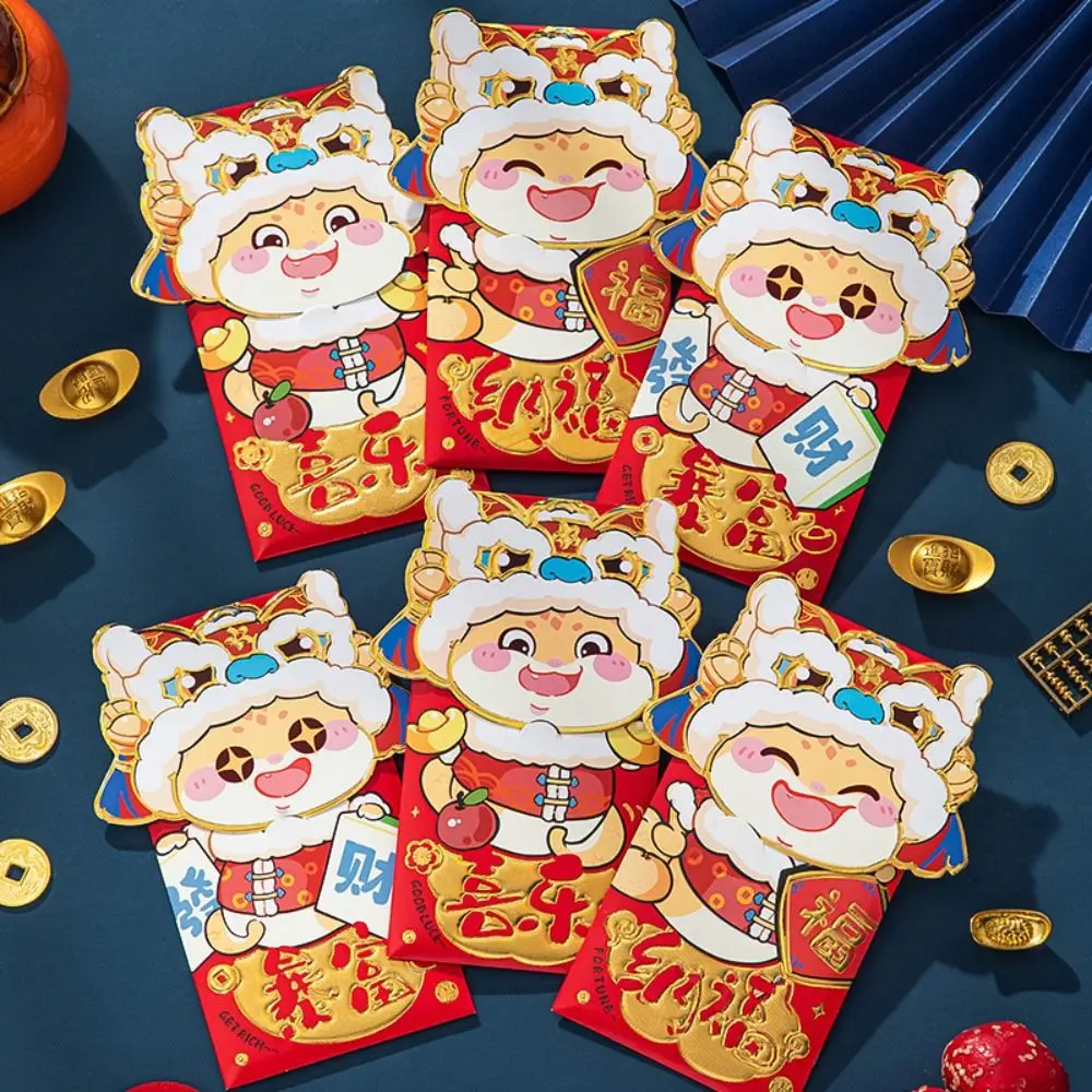 6 stks Cartoon Chinese Slang Jaar Rode Enveloppen Traditioneel Papier 2025 Nieuwjaar Rode Enveloppen Zegen Hongbao Rood Pakket