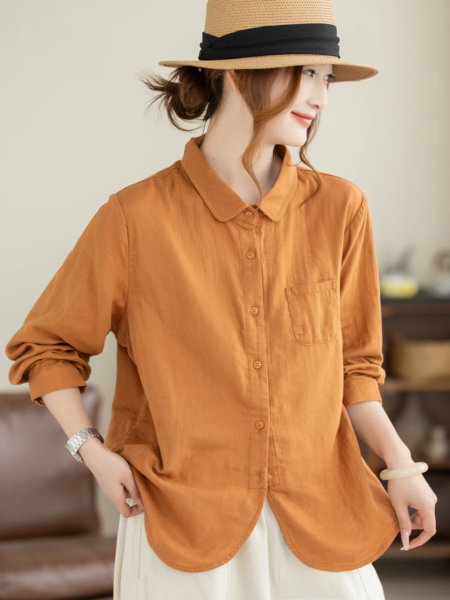 

Женская рубашка свободного кроя с длинными рукавами, повседневный стиль, с пуговицами, из хлопка, удобная, дышащая, весенне-осенняя.