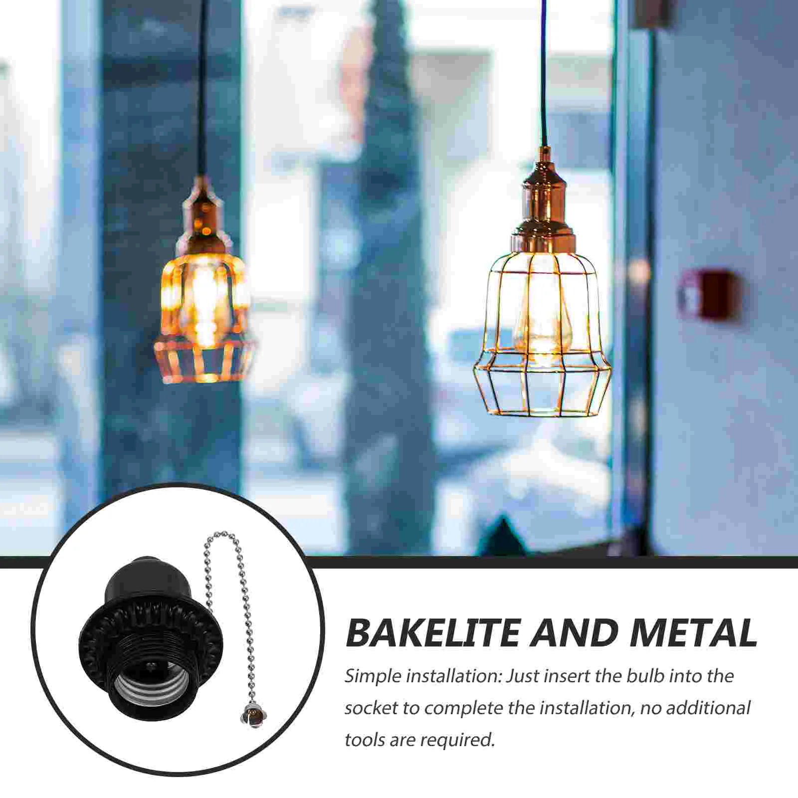 Pull Switch Lamp Parts Hardware Bulb Socket Cord Chain Light with Holder Zipper