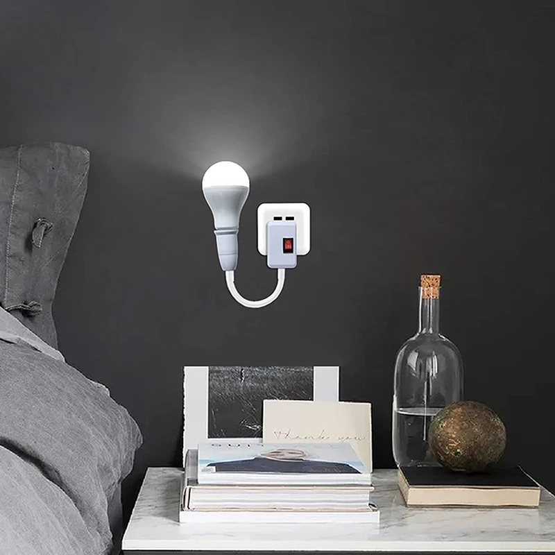 US Plug E27 Lamp Base Conversion LED Light Wall Flexible Lamp Holder Converter With Switch LED Head Bulb Socket