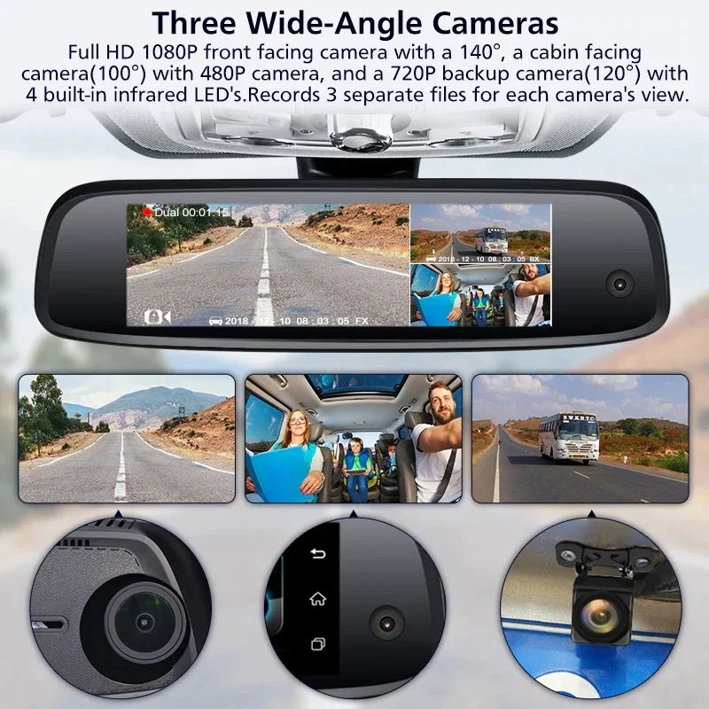 2019 New 2+32GB 3-CH Car DVR ADAS 4G Android Rearview Mirror FHD 1080P Special Bracket Auto DashCam Camera For Taxi