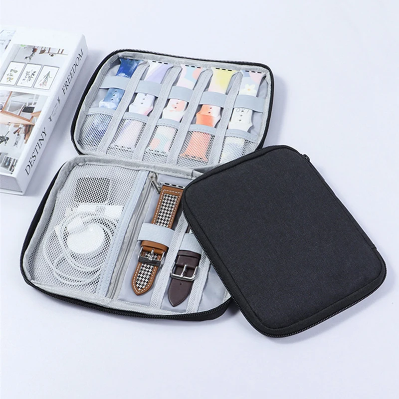 Portable Watch Organizer Multifunction Storage Bag for Apple Watch Strap Band Data Cable Earphone Travel Pouch Bag Holder Case