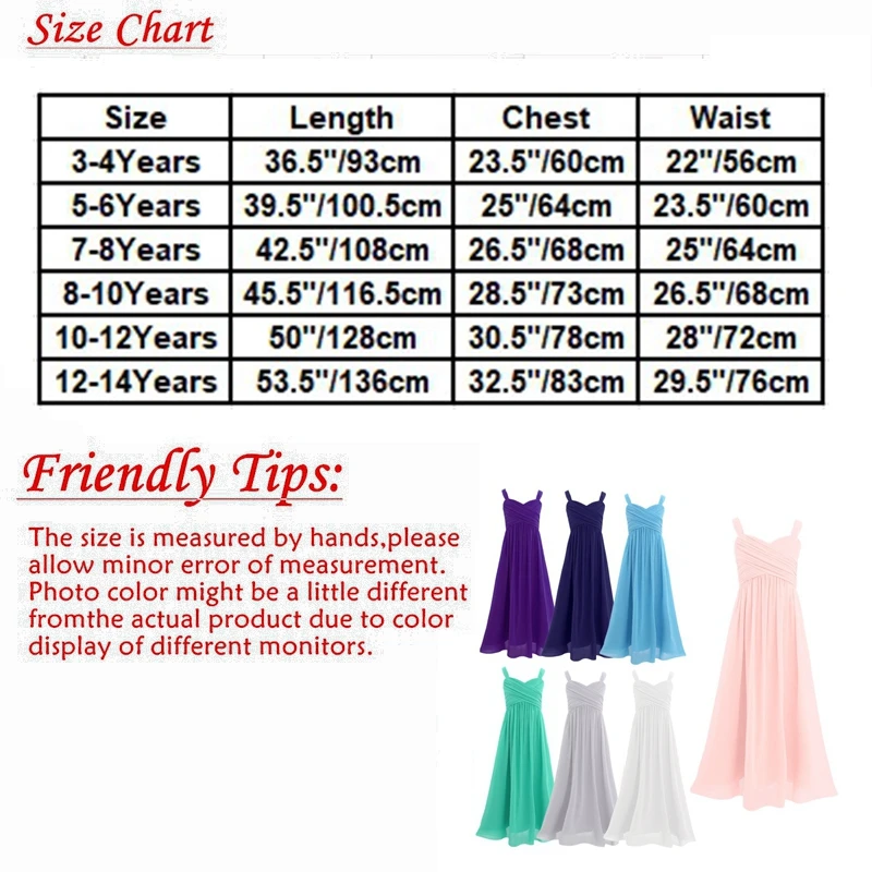 Sleeveless Flower Girl Dress Junior Kids Wedding Festive Party Pleated A-Line Maxi Gown Floor-Length Chiffon Princess Dress