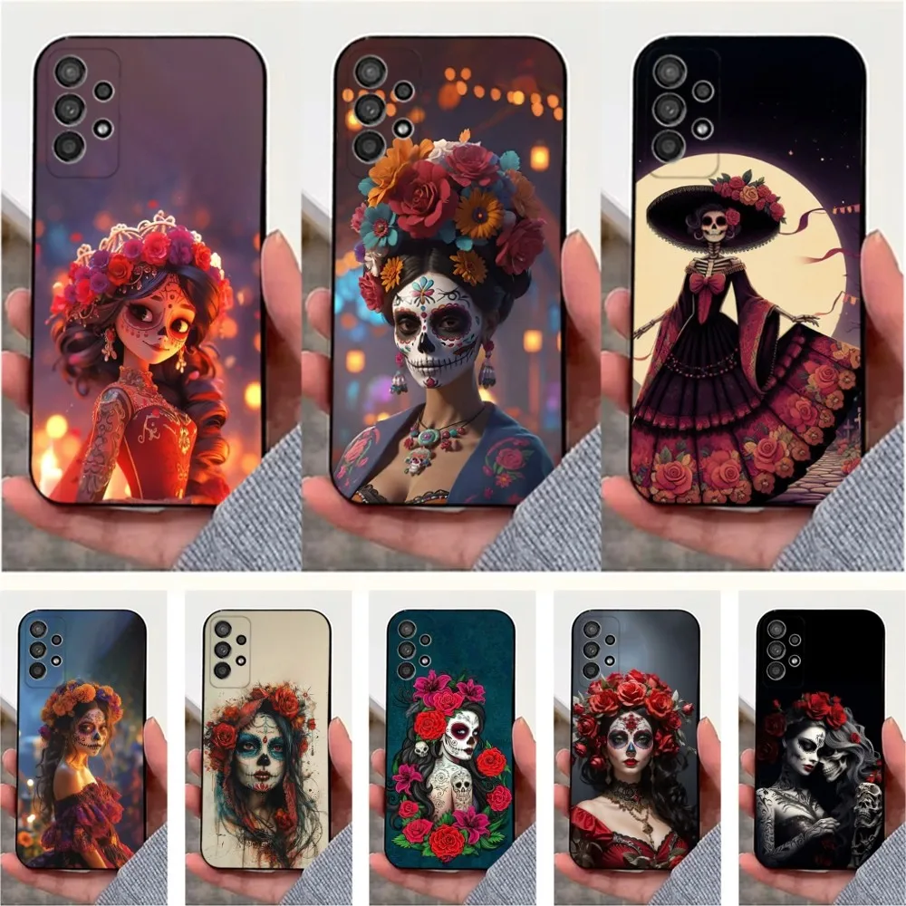 

Skull Girl Catrina Mexican Phone Case For Samsung S25,S24,S23,S22,S20,S21,S10,Ultra,Plus,Lite,FE,Soft Silicone Black Cover