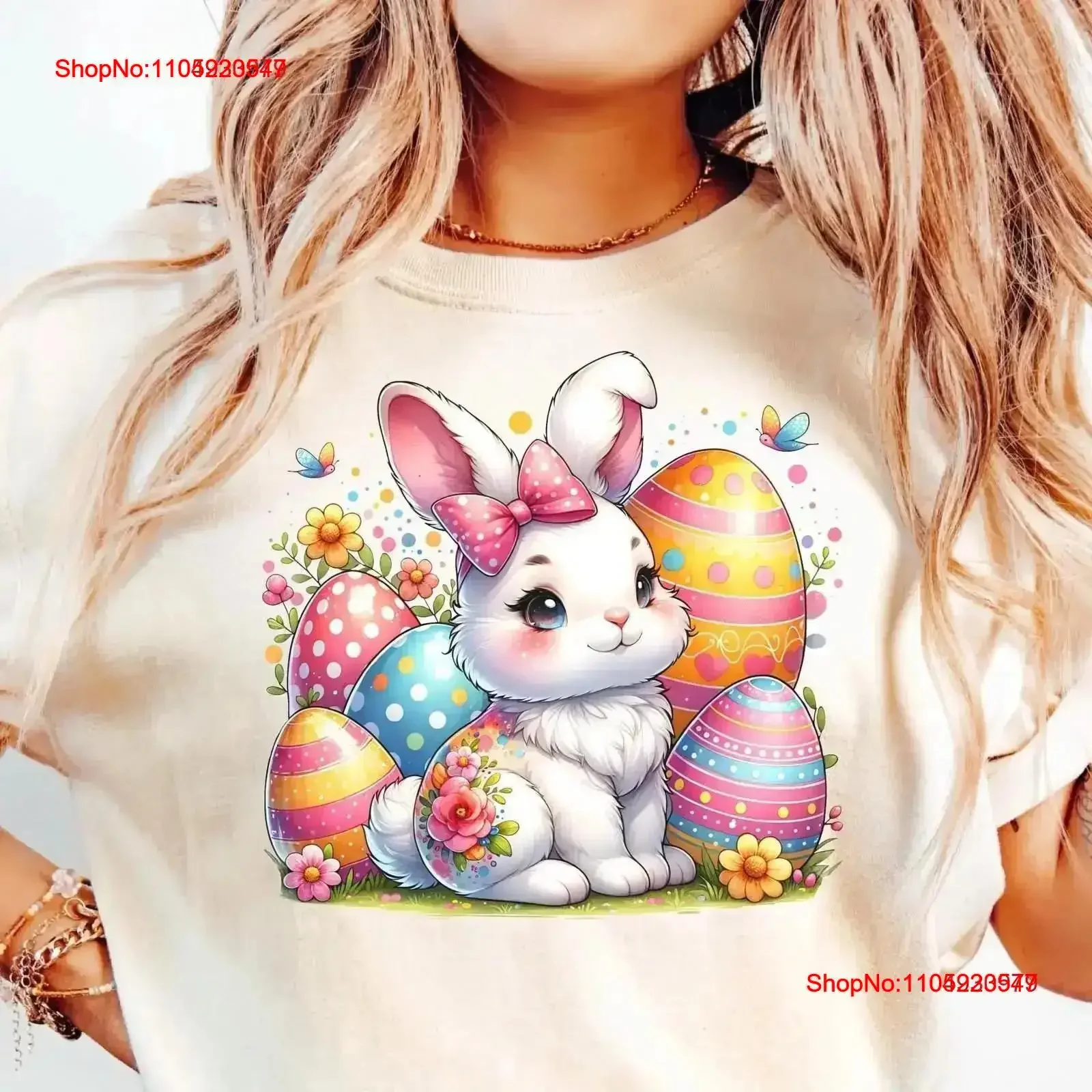 عيد الفصح تي شيرت لطيف الأرنب المرأة عرق يوم ل خمر غسلها الشارع الشهير مصمم الملابس عارضة لينة امتدت أزياء أوم #1