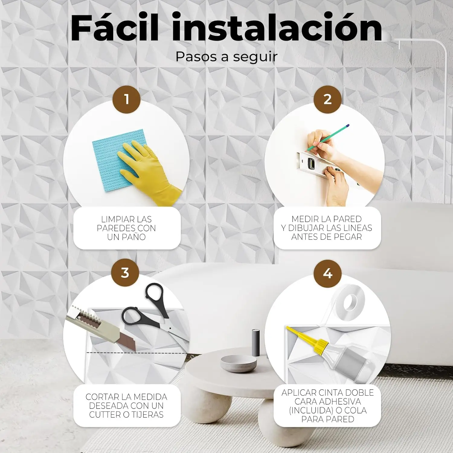 30 unidades Paneles Decorativos Para Pared PVC 3D 30x30cm + Cinta Doble Cara Adhesiva. Revestimiento de Paredes PVC y