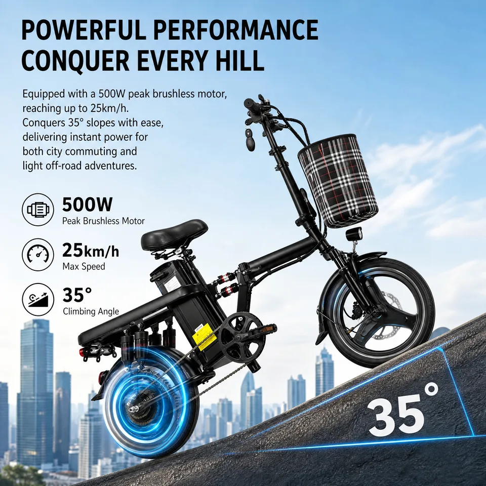 Portable Folding Electric Bike 400W 48V 15Ah Lithium Battery Urban Commuter E-Bicycle with Dual Suspension image 3