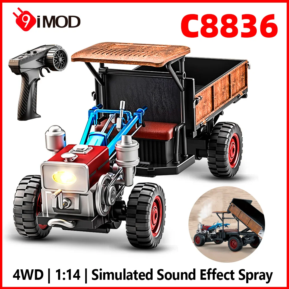 

9IMOD C8836 RC Car 4WD Tractor Toy 1/14 Scale 2.4GHZ Rear Panels Can Be Opened Remote Control Farm Vehicle Toys Kids RC Tractor