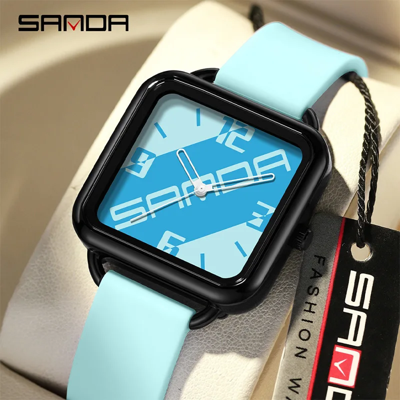 SANDA Vierkant Trendy studentenhorloge Mode Casual sporthorloge voor heren en dames Eenvoudig trendy waterdicht wijzer quartz horloge