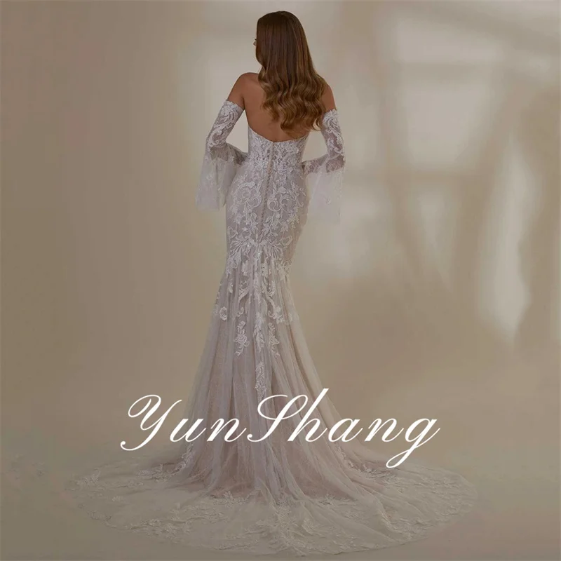 Yunshang Luxury Mermaid Wedding Dress Women 2024 Lace Long Sleeve Sweetheart Open Back Bridal Gown Sweep Train Vestidos De Novia