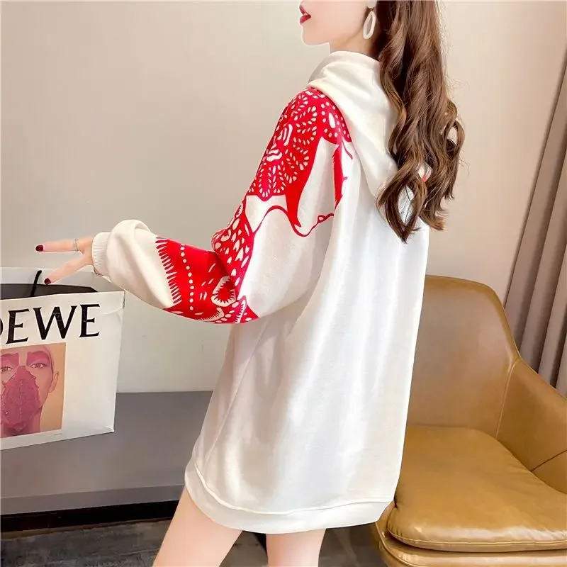 女性用ミッドレングスフード付きジャケット,上質なコットンフード付きジャケット,トレンディなフード付きコート,ゆったりとした,韓国のファッション,カジュアル,春,秋