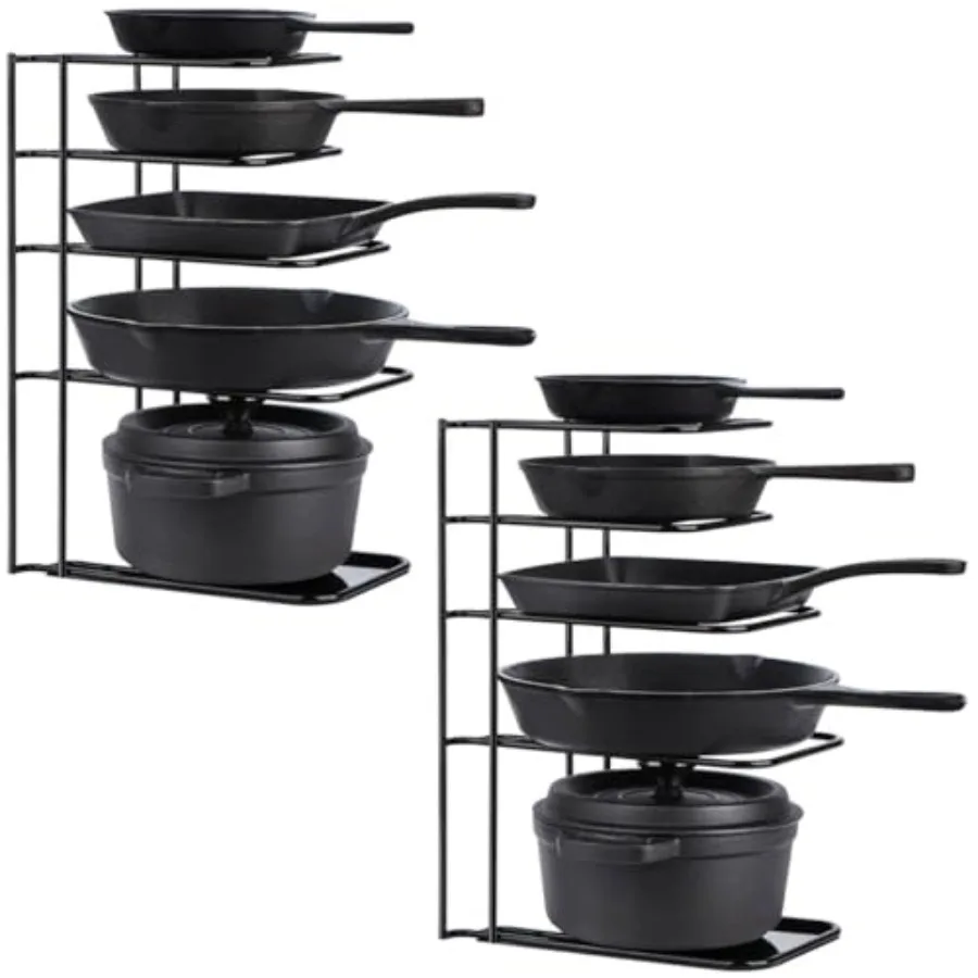 

Pack Heavy Duty Pan Organizer 5 Tier Pot and Pan Organizer Rack for Cast Iron Skillets Griddles and Pots - Sturdy Steel Constru