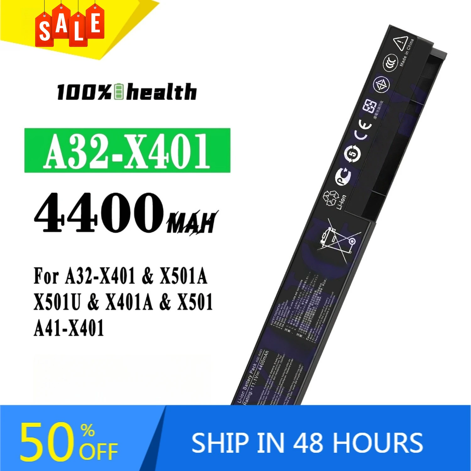 

A32-X401 4400mAh Laptop Battery for ASUS X501A X501U X401A X501 A41-X401 Lithium Rechargeable Battery
