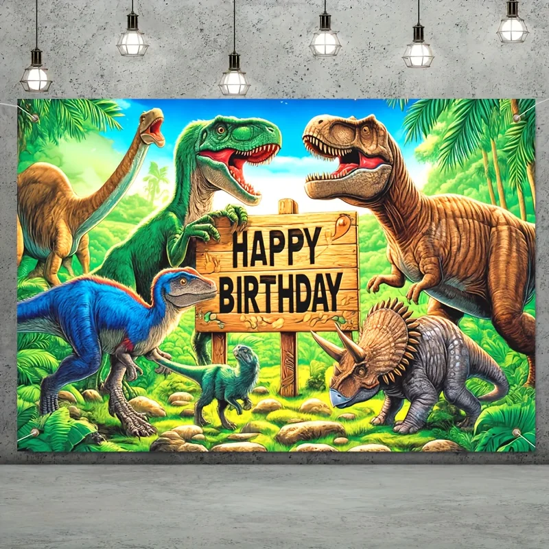 Dinosaurier & Geburtstag Zeichen Banner Polyester Jurassic Foto Hintergrund, perfekt für Geburtstag, Taufe, Geschenk & Party Dekor
