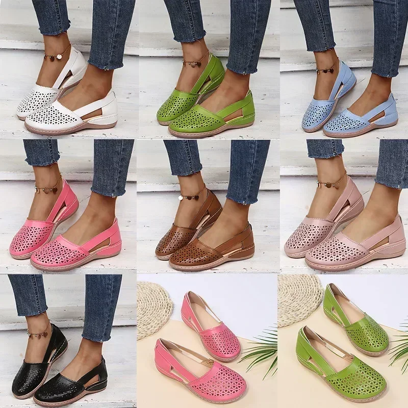 European and American Women\'s Shoes Round Toe Wedge Heel Large Flat Bottom Women\'s Sandals zapatos de mujer 2024