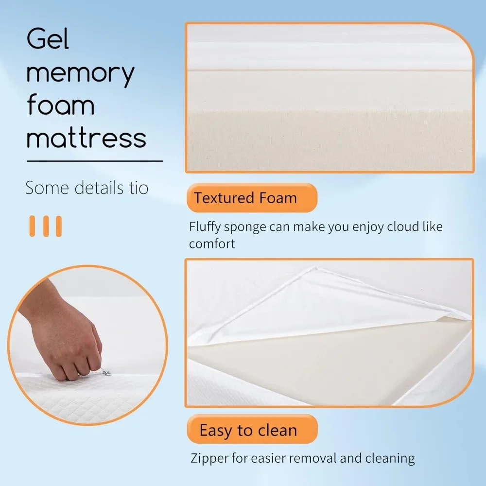 Mattress 5Inch Gel Memory Foam Mattress/King Mattress/Cooling Gel Infusion/Fiberglass Free/Comfy Support, White