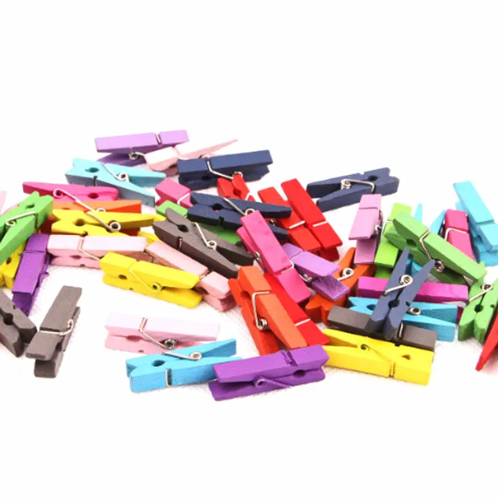 35x7mm/set 20pcs Wooden Colored Photo Clips Memo Paper Peg Clothespin DIY Stationery Christmas Wedding Party Craft Home Decor