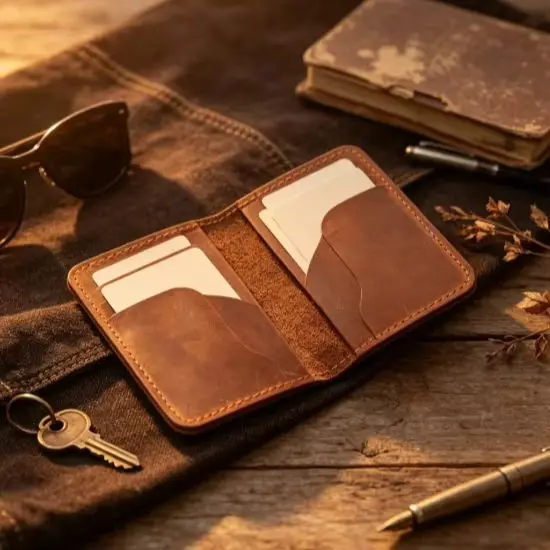 Men's Front Pocket Minimalist Cowhide Full Grain Leather Slim Wallet Card Holder ID License Bank Credit Card Vintage Retro NEW