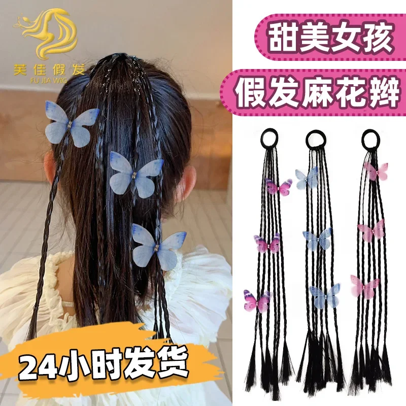 

Kids Wig Twist Braids Hair Band Sweet Cool Box Braids Rubber Band Little Girl High Ponytail Bow Headband Hair Accessories