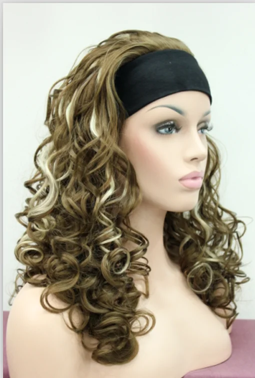 Women Long Curly Wave Wig 3/4 Half Wigs Ladies Headband Wigs