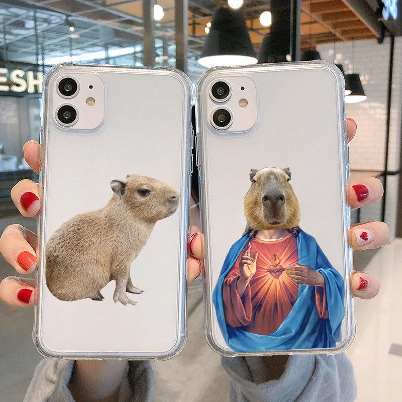 Jesus Capybara Phone Case for iPhone 16 15 14 13 12 11 Pro Max X Xs Max XR 12 Mini Soft Clear Cover Transparent Fundas